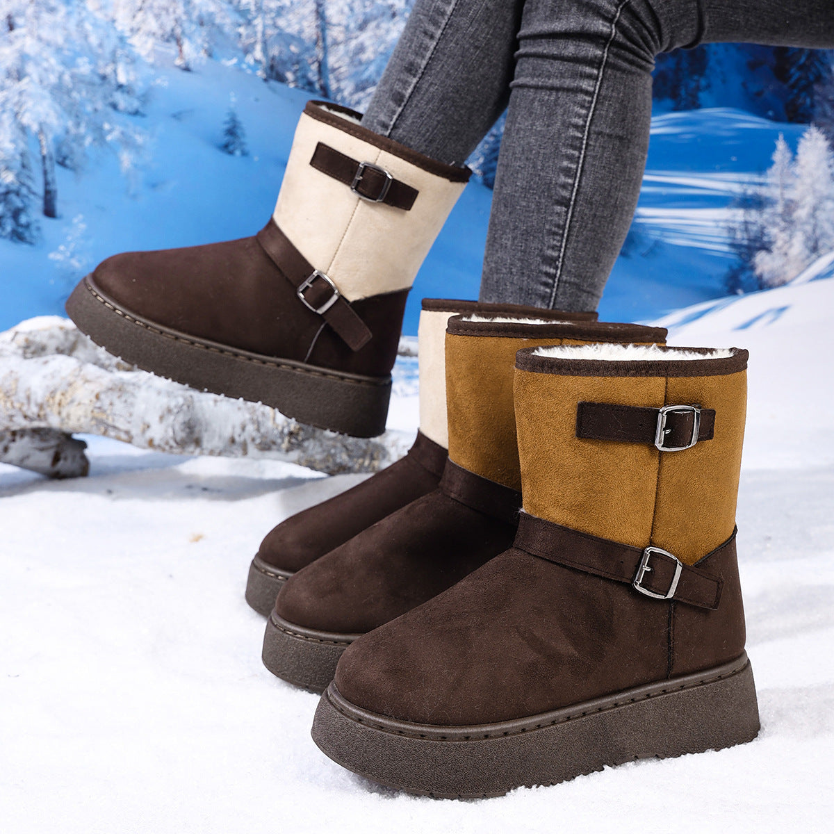 2025 autumn and winter  Europe and the United States  large-size warm fashion color matching simple one-pedal snow boots wholesale