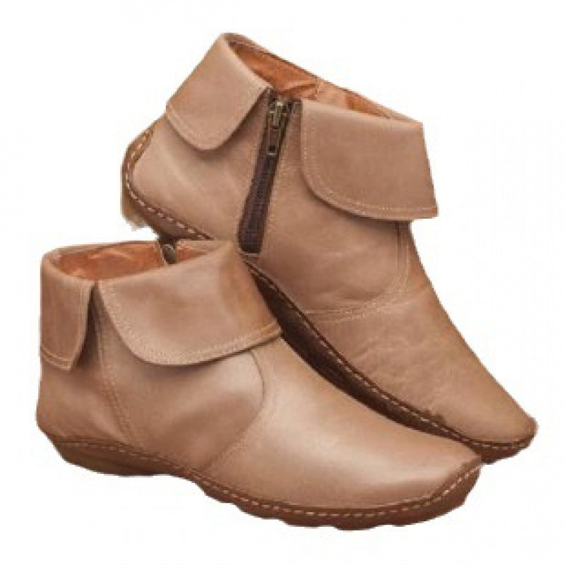 2023  women's shoes round head side zipper Martin boots women's boots casual women's leather boots large size