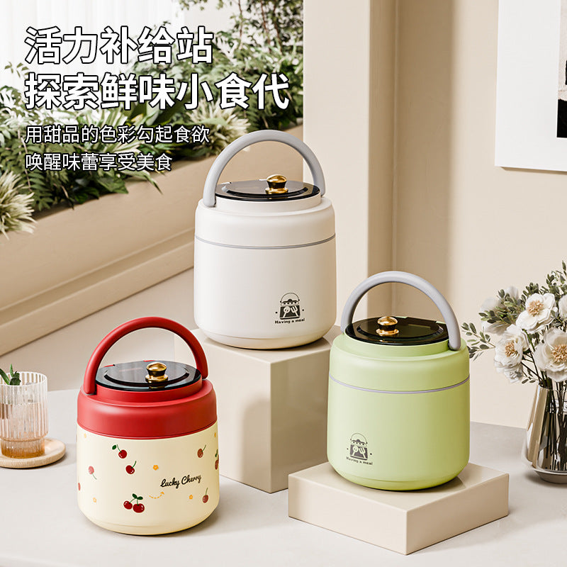 Stainless steel double-layer insulated lunch box, insulated lunch bucket, canteen food carrier, office worker meal delivery, multi-layer food container, gift