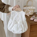 Summer newborn infant romper - lightweight, stylish lace trim, korean style bodysuit, snap-crotch romper