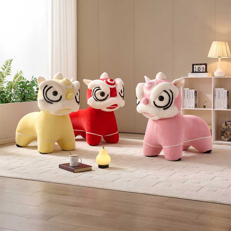 Influencer-approved foshan lion dance chair - cartoon animal design, designer creative small lion stool for living room, kids' shoe bench