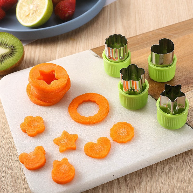 Stainless steel vegetable and fruit carving set - butterfly pasta mold & printing die - full hand protection 5-piece one-piece design
