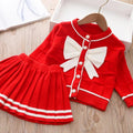 Girls' knitted sweater two-piece set -  autumn/winter new collection - dress set with bow detail - little girl's cardigan top set