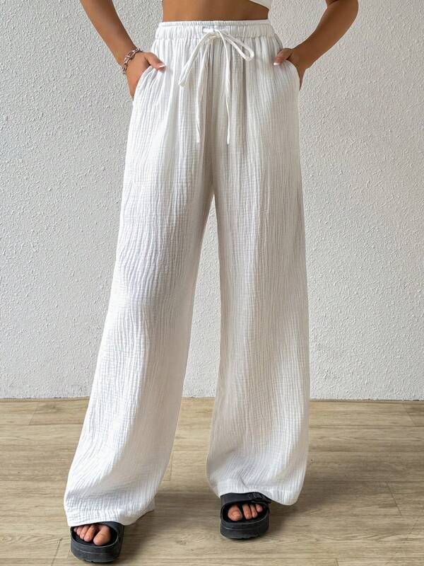 2024 european and american cross-border amazon new fashion women's elegant versatile elastic casual solid color wide leg pants