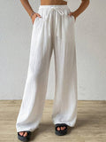 2024 european and american cross-border amazon new fashion women's elegant versatile elastic casual solid color wide leg pants