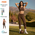 eco-friendly color block activewear set - women's color block open back compression yoga set for running and fitness