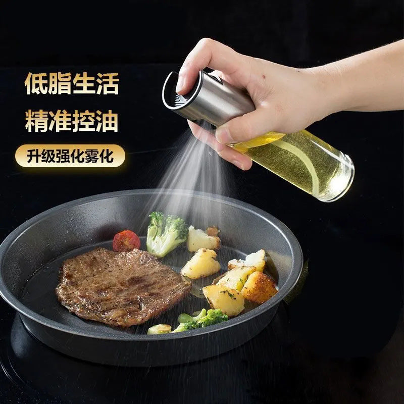 304 stainless steel oil sprayer bottle - convenient press-type oil dispenser for home bbq, glass bottle for reduced fat and oil control