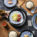 Japanese classic blue pattern tableware hotel style western food plate deep plate for home high-looking rice bowl byron tableware