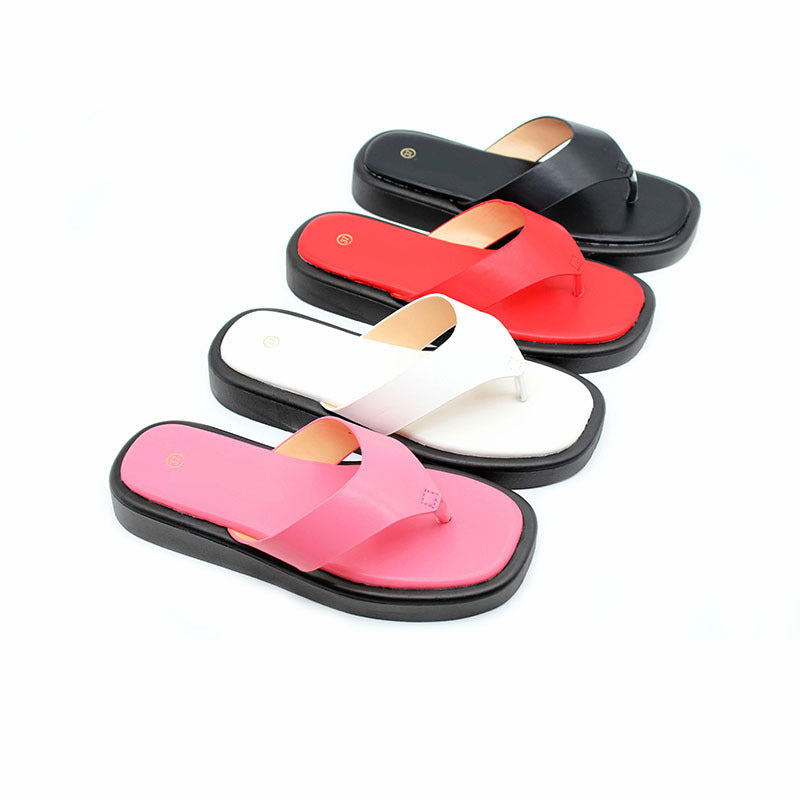 Ladies slippers factory spot wholesale candy color fashion flip-flops women's thick-soled toe slippers