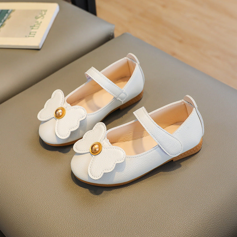 New girls' leather shoes - spring/autumn princess style, kids' spring single shoes, girls' shoes with bows, soft sole baby shoes, cute