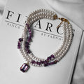 Wholesale purple crystal necklace - european & american style, geometric square pendant, light luxury, high-end faux pearl crushed stone choker
