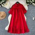 Lazy style dress women's korean style fashionsense of design lantern sleeves pleated single-breasted slimming lookloose shirt skirt