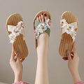Fabric flower three-flower flip-flops women's summer outwearfashionabrasion resistantnon-slip cross-strap flats beach shoes women's sandals