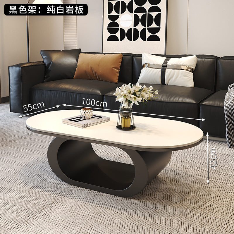 Modern minimalist oval rock slab coffee table - small apartment living room, home use, minimalist tea table, creative irregular shape combination
