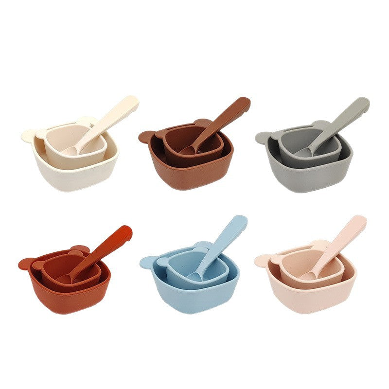 Cross-border bear training complementary food bowl children's silicone bowl feeding tableware 2-piece set with suction cup anti-drop feeding tableware