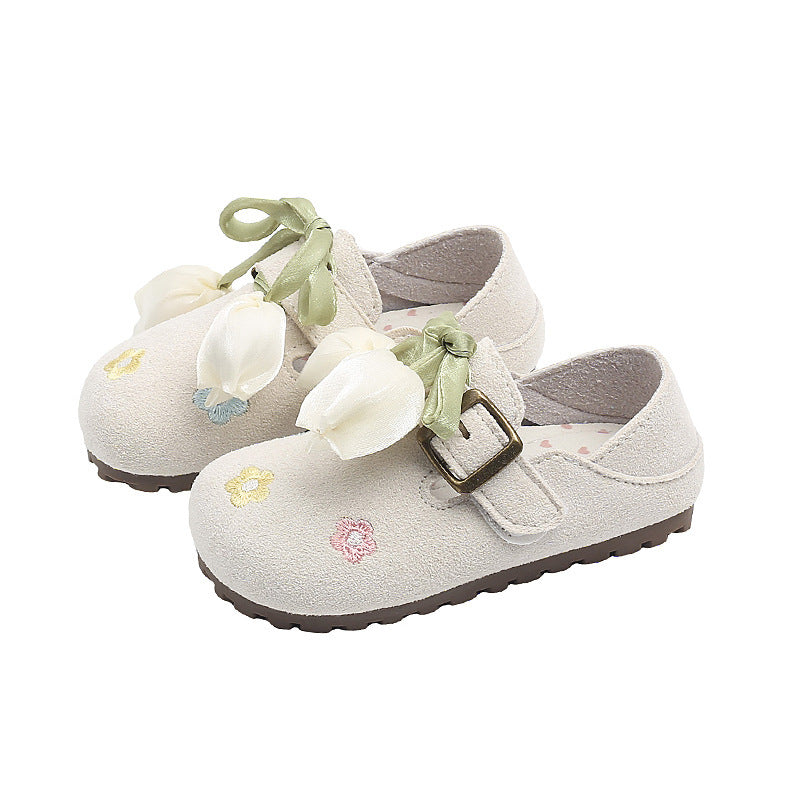 Vancahao kids' french-style leather shoes, new autumn  collection: embroidered princess shoes for girls, vintage student flats
