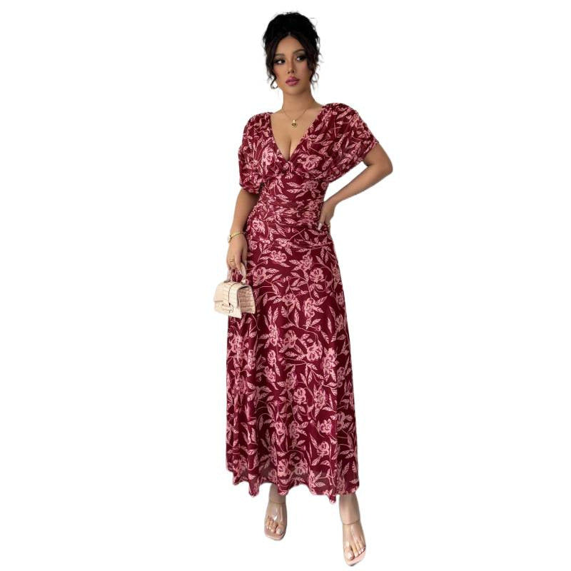 Ebay fashion cross-border export women's short-sleeved dress medium long skirt
