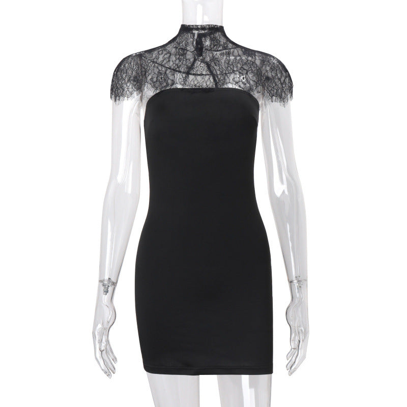 Amazon women's spring  new fashion design lace trim shawl bandeau bodycon dress