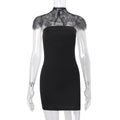 Amazon women's spring  new fashion design lace trim shawl bandeau bodycon dress