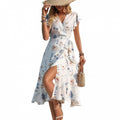 cross-border e-commerce  hot-selling european and american women's apparel: printed ruffle-trimmed short-sleeve elegant dress
