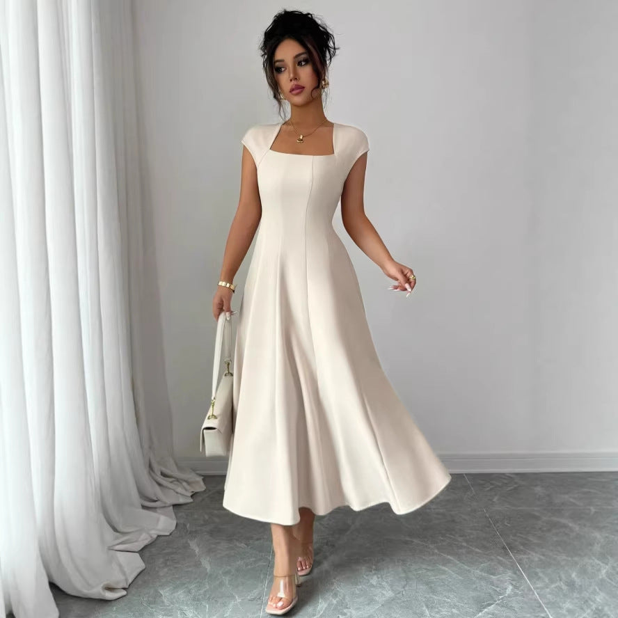 new cross-border european and american style elegant summer solid color long dress