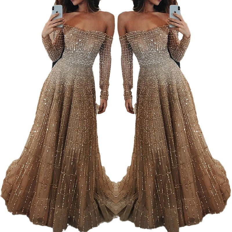 spring new arrivals:  us & eu women's shimmering bandeau long sleeve maxi dress/gown