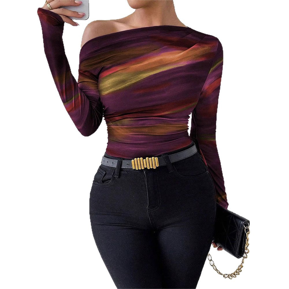 Amazon fashion women's slim-fit one-shoulder long sleeve t-shirt top for autumn/winter  - cross-border e-commerce