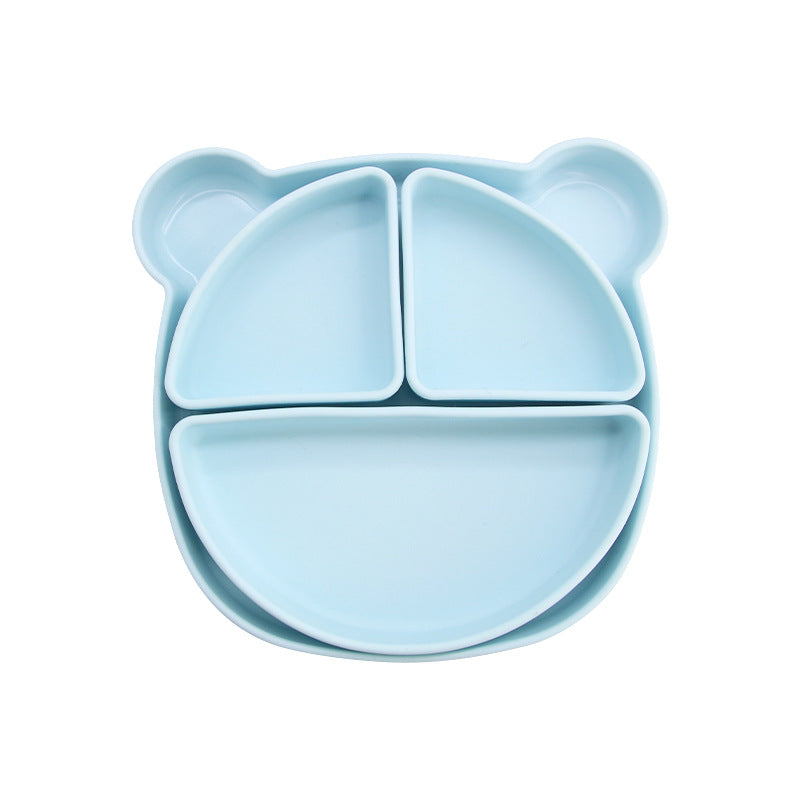 Children's silicone grid plate set cat rabbit bear cute wind portable tableware baby complementary food training bowl set