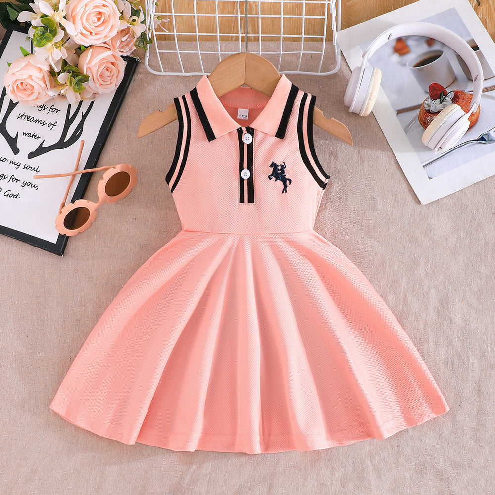 Children's clothing baby girl white sleeveless dress spring summer small horse embroider pattern vest