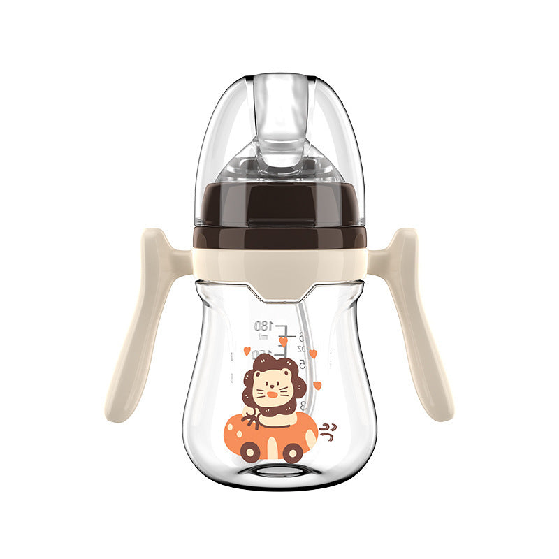 English boxed baby bottle anti-choking and anti-flatulence wide diameter bottle with handle and straw PP bottle wholesale