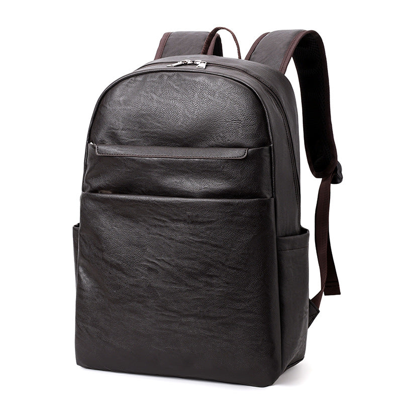 Cross-border new men's PU backpack computer backpack large-capacity schoolbag commuter bag simple leisure travel backpack
