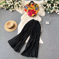 European and american cross-border fashion women's clothing:  summer new arrivals - french-inspired printed tops and loose solid color pleated wide-leg pants