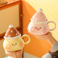 Creative cute piglet ceramic mug with lid - perfect birthday gift, office-friendly, high-style water cup - wholesale available