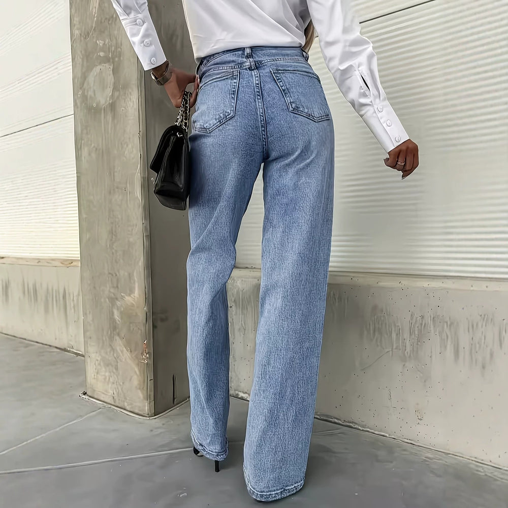 Jeans women's high waist wide leg slightly flared pants drapedslimming lookmop pants cross-border hot-selling women's summer thin style