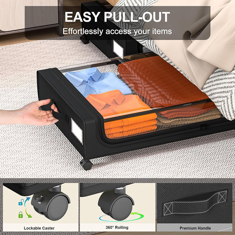hot-selling under-bed storage box with wheels, household under-bed sorting clothes, books, fabrics, storage boxes wholesale