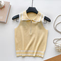 Korean ins summer new arrivalfashioncontrast color lapel knitting shirt vest women's silmslimming lookeasiest for match sleeveless tops