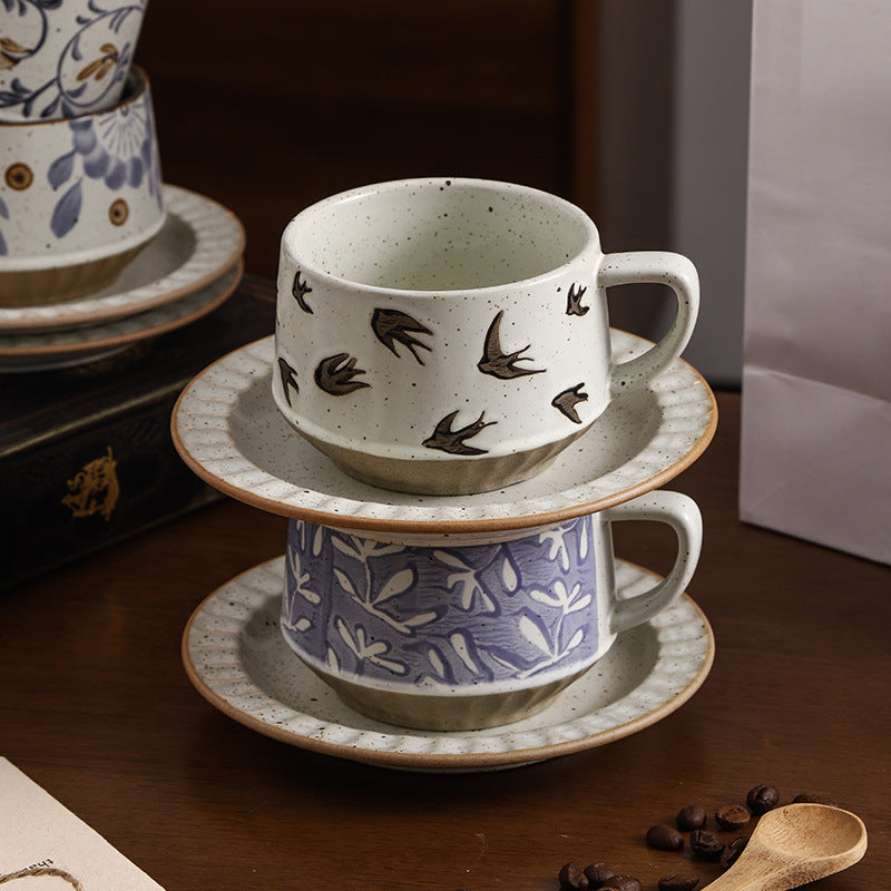 Classyretro coffee cup and saucer suit creative stoneware latte art cup for home high-end exquisite mug and saucer