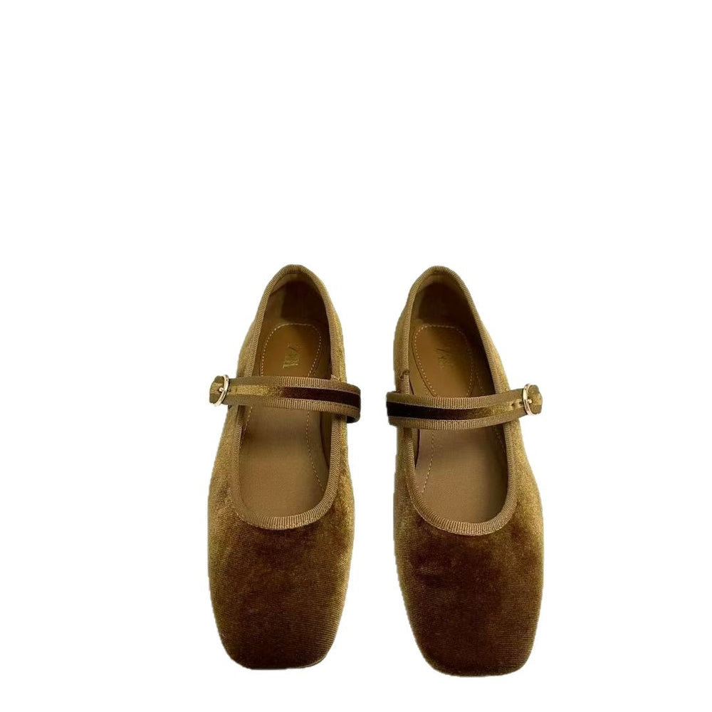 Za retroniche style round toe gold mary jane shoes women's single shoes 2026 spring shallow mouth gentle late ballet shoes scoop