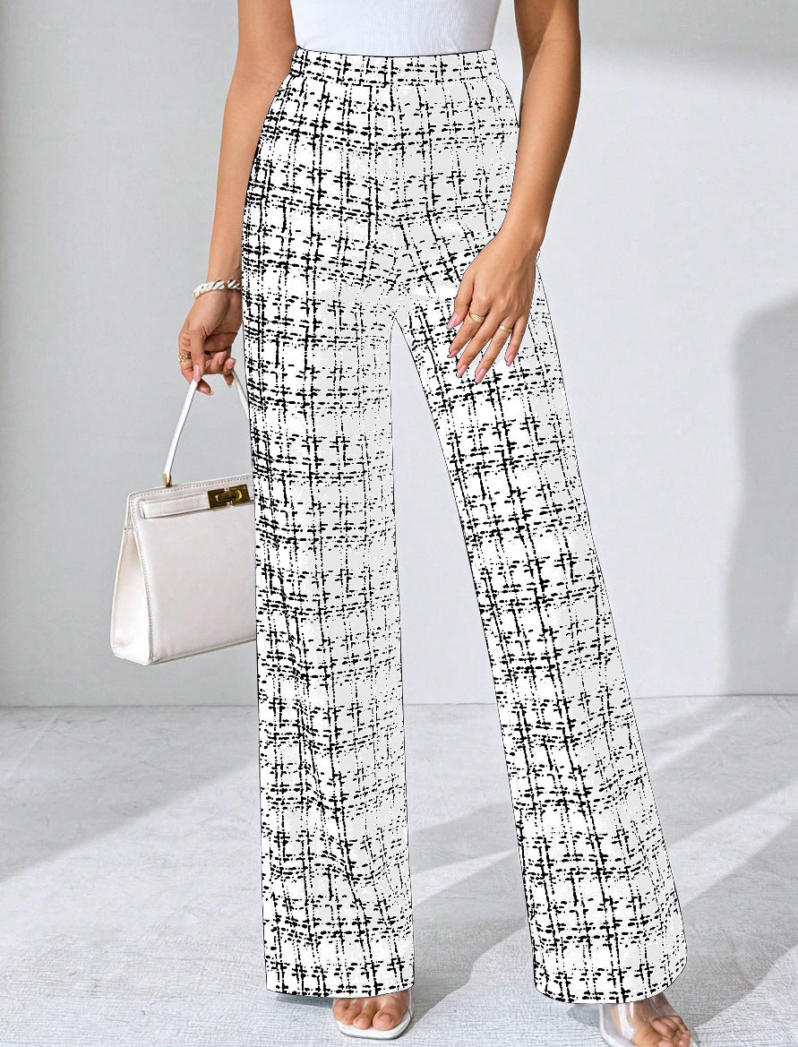 2025 summer european and american cross-border amazon hot-selling women's fashion casual plaid print trousers