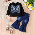 insfashionfall and winter hot-selling pants suit long sleeves patch butterfly topsmatching flared jeans suit