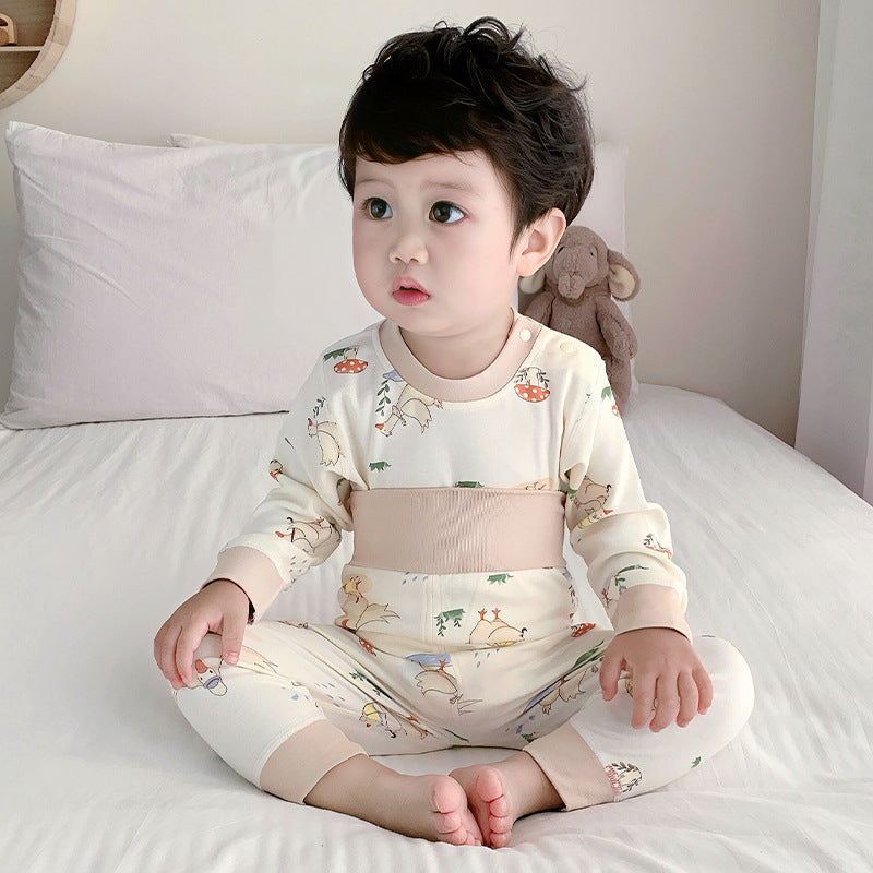 Baby pure cotton boneless high waist belly protection fall and winter autumn clothes suit baby heattechseparatessuit baby suit