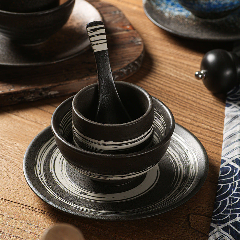 Personalized ceramic tableware set for home and restaurant: stylish retro ceramic shallow dishes and soup bowls, perfect for single servings