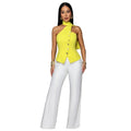 C7756 cross-border  new women's fashion european and american summer commute halter neck slim-fit top and wide-leg pants two-piece set
