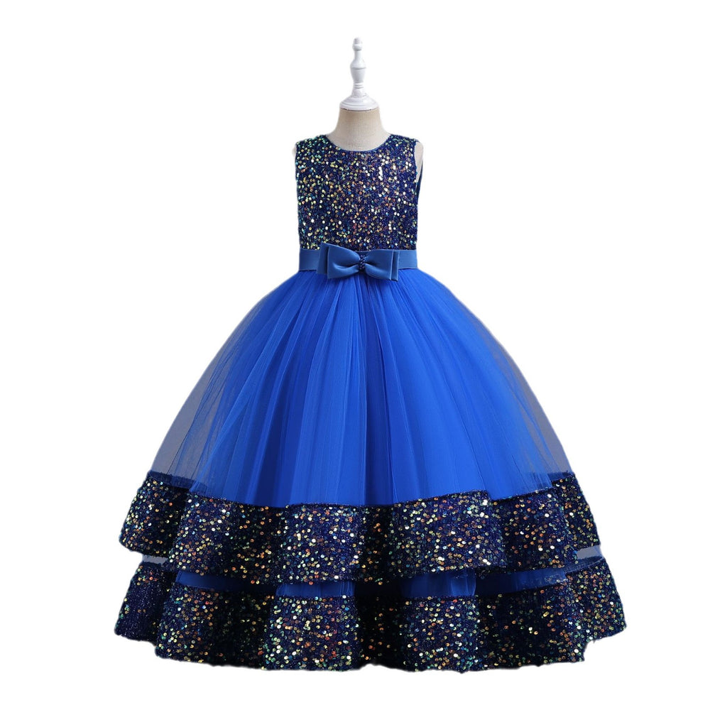 New arrival: sequined children's dress - perfect for girls! featuring a bow accent, this princess-style dress is ideal for flower girls, high-end piano performances, and special occasions