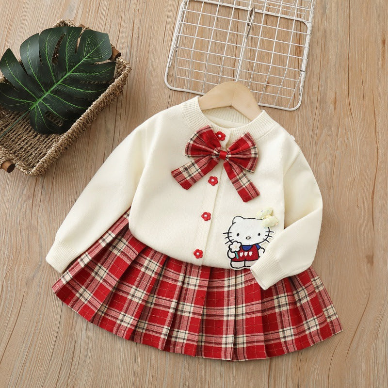 Girls' knitted sweater cardigan set - new autumn  collection: cute cartoon design for little girls