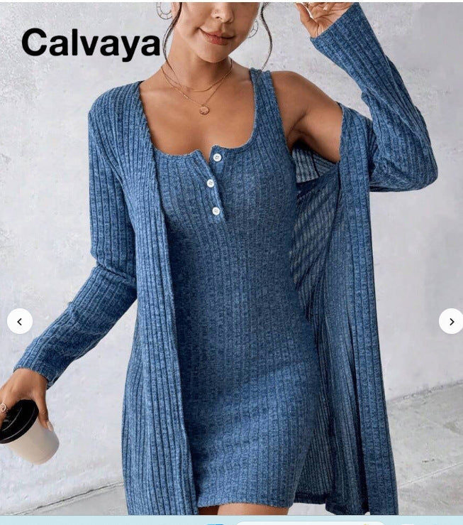 Amazon fashion cross-border foreign trade dress outweartwo-piece setsexy silm pure color pit strip vest dress women's clothing