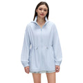 Storable hooded stand-up collar sports outwear women's drawstring waist slimming look medium longcardigan zipper jacket d26066