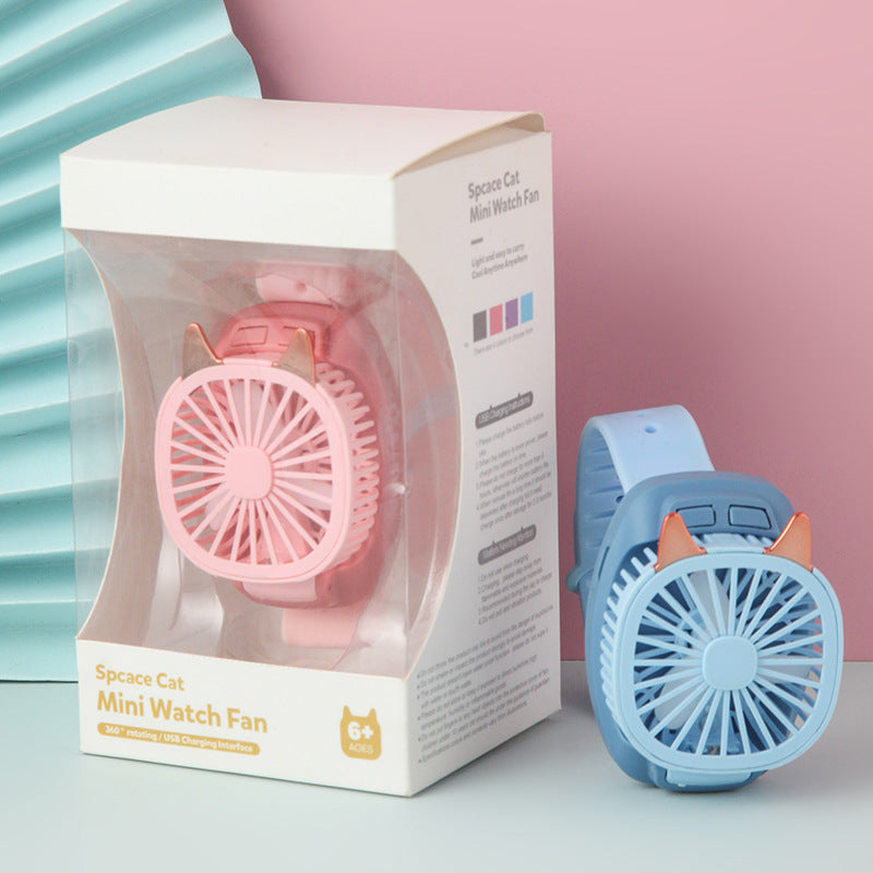 Children's day gift watch fan - mini usb rechargeable portable silent wrist fan for students