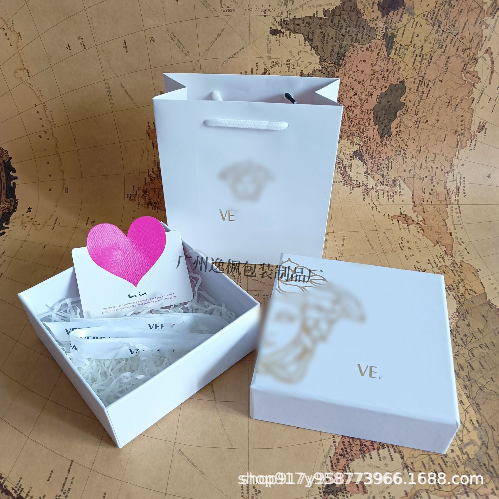 Fansi Pink Diamond Perfume Gift Box White Paper Bag Cosmetic Packaging Empty Box Tote Bag Perfume Gift Box