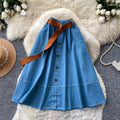 Preppy style denim skirt for women, elastic waistband, a-line midi skirt, summer work clothing, high waistslimming lookelegant skirt